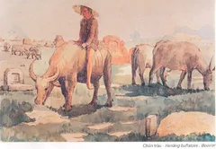 Tranh ký họa: Chăn trâu