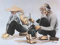 Tranh ký họa: Người thợ già
