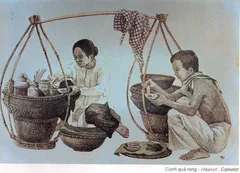 Tranh ký họa: Gánh quà rong