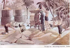 Tranh ký họa: Xa quạt lúa